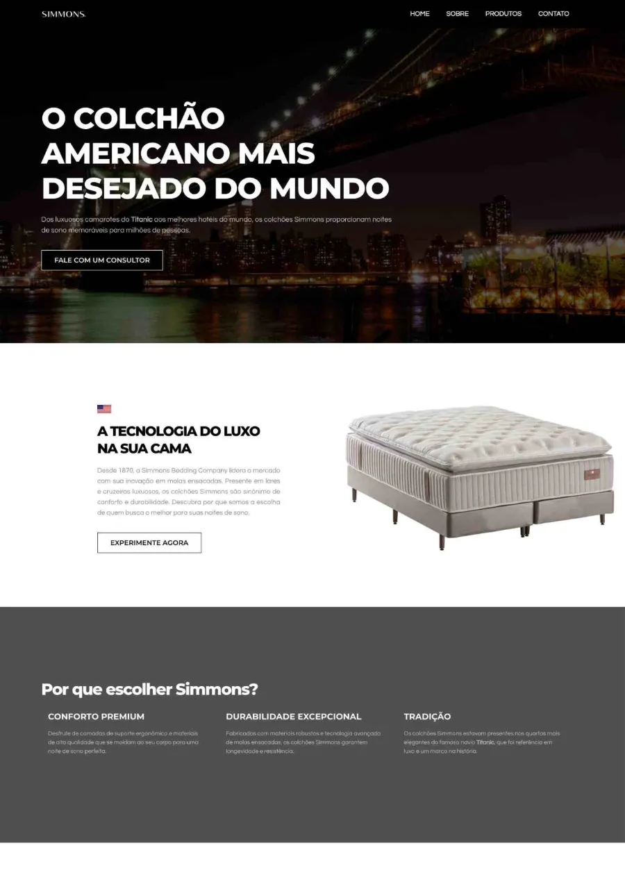 Site para loja de colchões americanos
